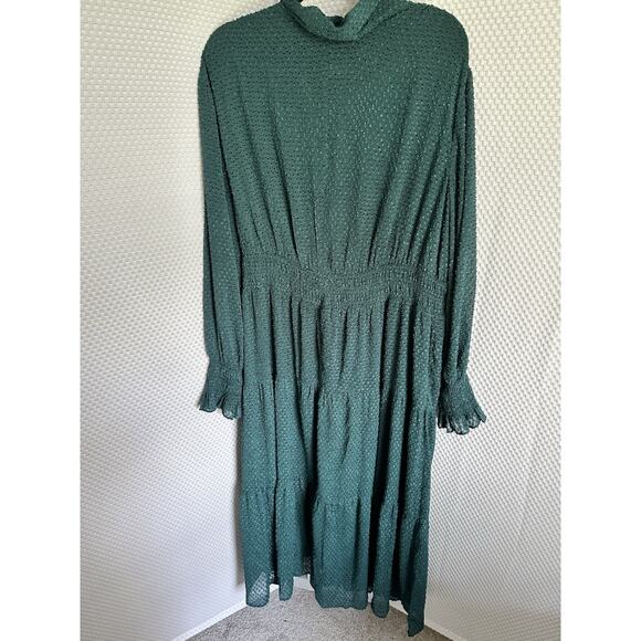 Ryegrass Maxi Dress 1X Tiered Smocked Puff Long Sleeve Boho Festival Green - Picture 10 of 11